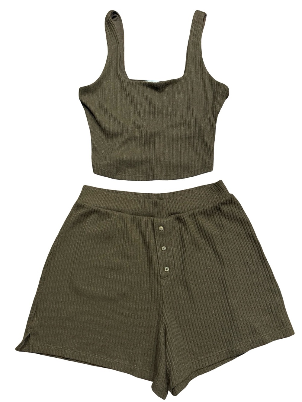 Abercrombie & Fitch Brown Ribbed Pajama Tank and Short Set